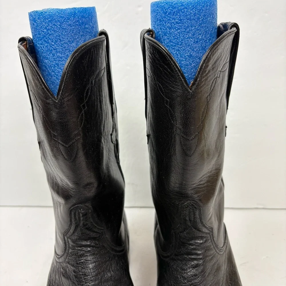 Vintage Lucchese Black Smooth Ostrich Leather Cowboy Boots Men’s size 7D L8008